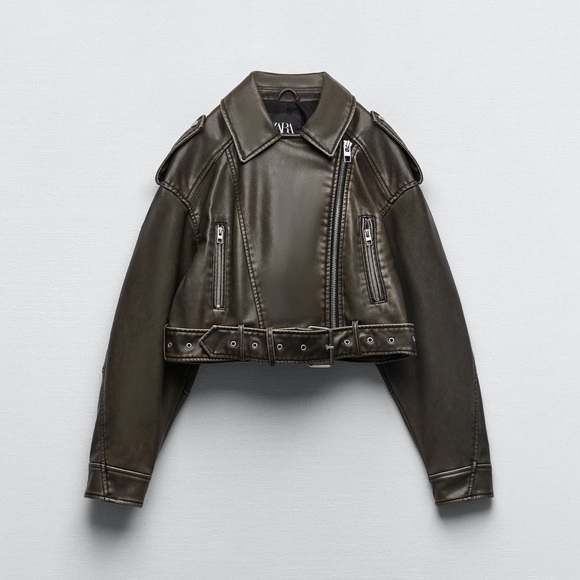 Zara women’s Cazadora biker crop Jean green jacket - Picture 1 of 5
